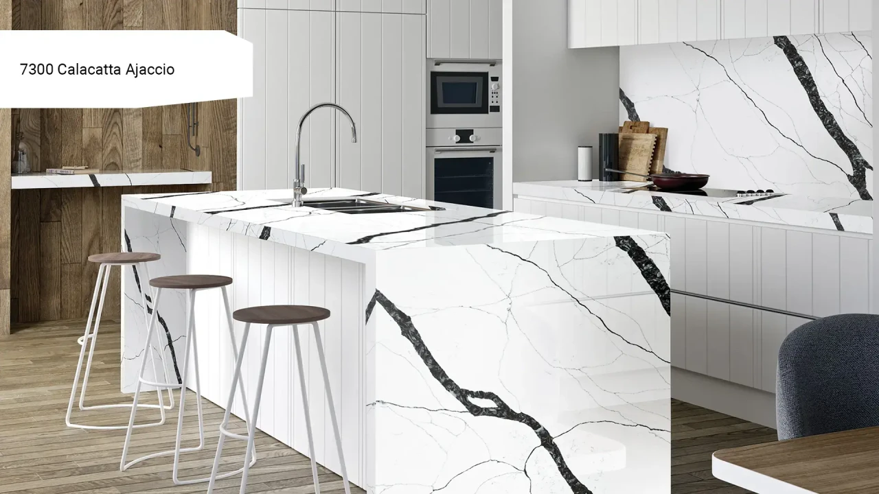 Avant Quartz 7300 Calacatta Ajaccio в інтер'єрі