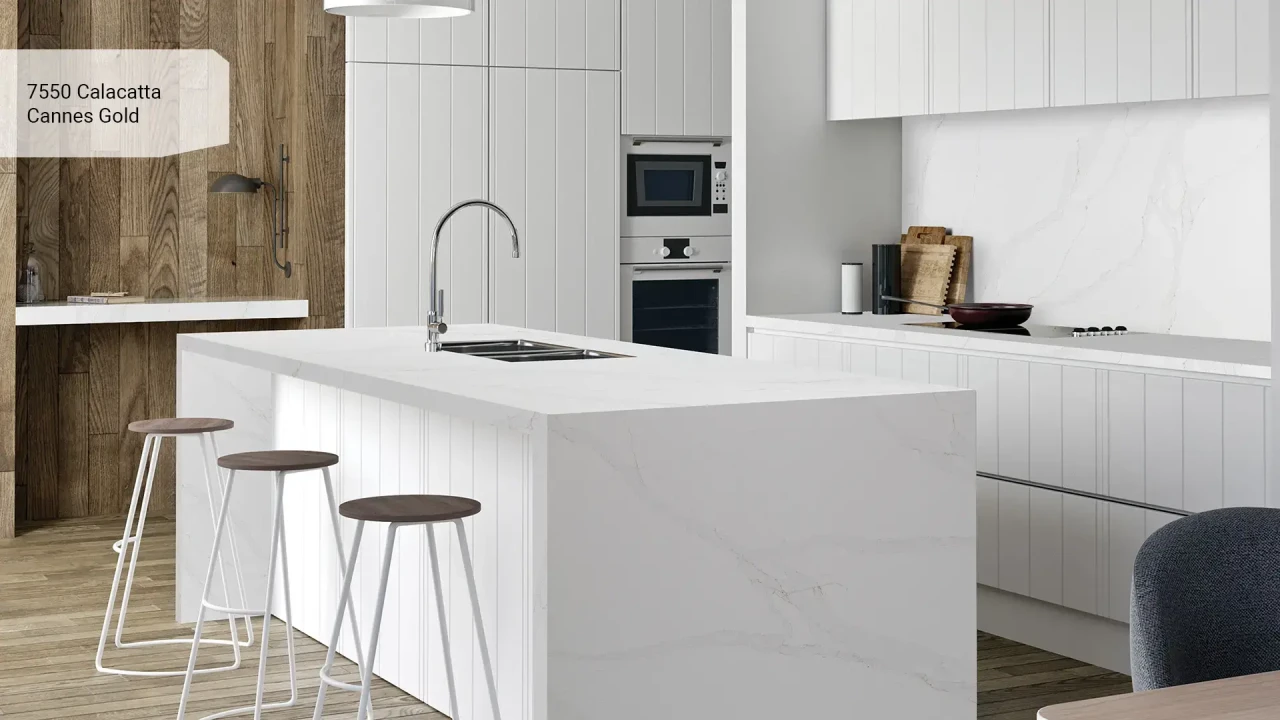 Avant Quartz 7550 Calacatta Cannes Gold в інтер'єрі