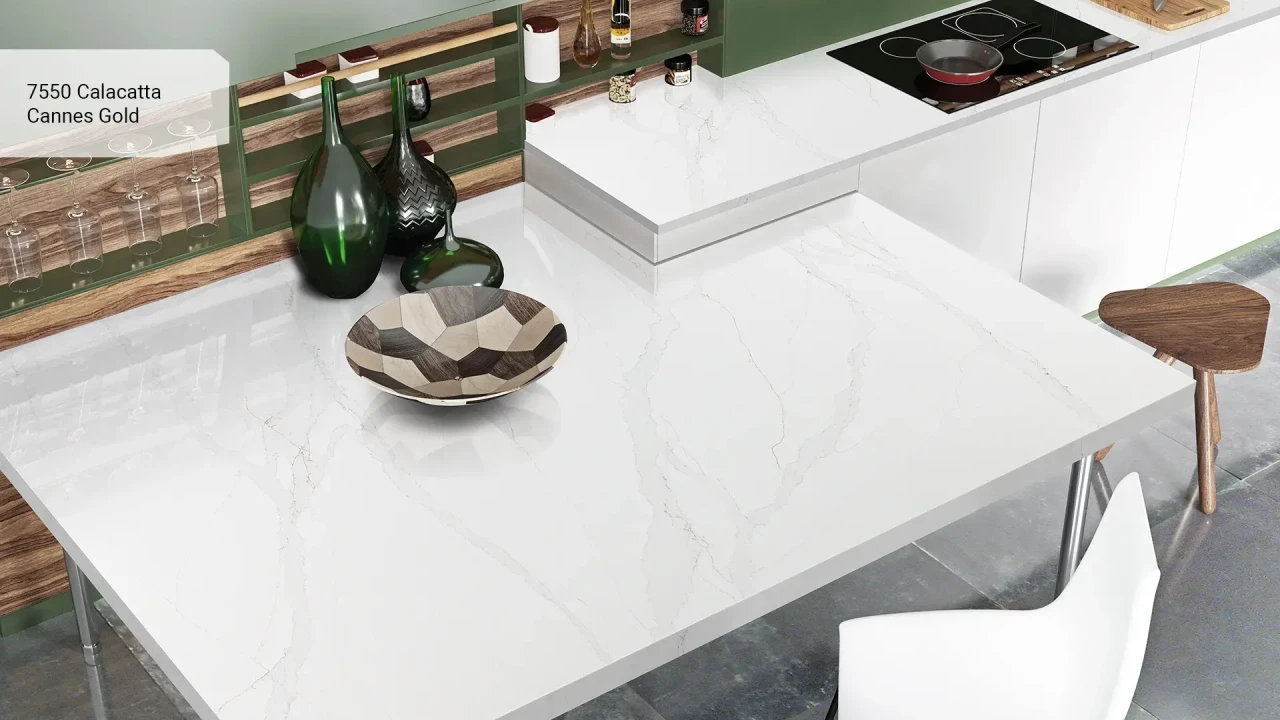 Avant Quartz 7550 Calacatta Cannes Gold в інтер'єрі