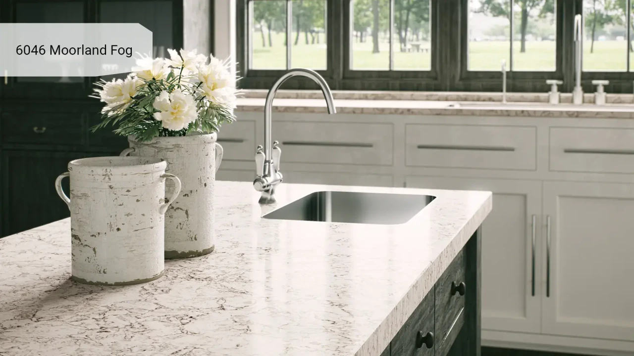 Caesarstone 6046 Moorland Fog в интерьере